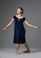 Velour dress with chiffon collar Navy Blue [Blue]