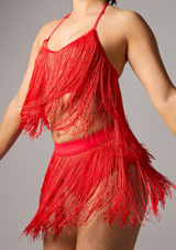 V neck layered fringe crop top Red 7 [Red]