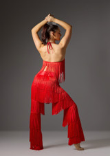 V neck layered fringe crop top Red 7 [Red]