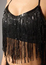 Sequin fringe crop top Black 8 [Black]