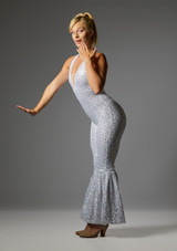 Sequin flared catsuit Silver-White 6 [Silver]