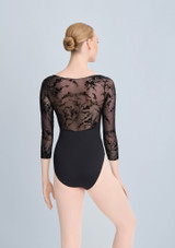 Intermezzo Gina 3/4 Flocked Sleeve Leotard Black Back [Black]