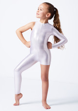 Alegra Girls Metallic Alison Asymmetric Catsuit Silver Front 3 [Silver]
