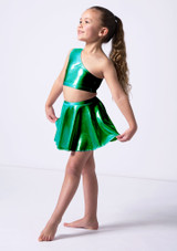 Alegra Girls Metallic Scarlett Asymmetric Top Emerald Front [Green]