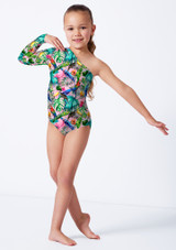 One sleeved asymmetric leotard TRO Front [Patterned]