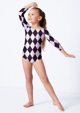 3/4 sleeve slash neck leotard HAR Front [Patterned]