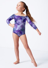 3/4 sleeve slash neck leotard MER Front 2 [Patterned]