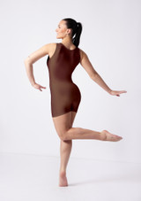Alegra Shiny Adriana Square Neck Unitard Brown Front [Brown]