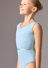 Sleeveless ruched front leo with belt (as Jessica) Pale Blue Front [Blue]