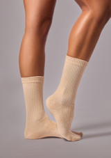 Ribbed sock with microfibre patch Tan Front 2 [Tan]