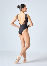 Asymmetrical boat neck leotard Black Front 3 [Black]