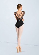 Mirella Mesh Cap Sleeve Leotard Black Back [Black]