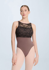Heaven Boat Neck Leotard Mink Front [Brown]