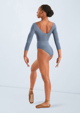 Mirella Floral 3/4 Sleeve Leotard Dusty Grey Back 3 [Grey]