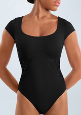 Mirella Floral Cap Sleeve Leotard Black Front 2 [Black]