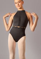 Move Dance Rosie Halterneck Lace Leotard Black Front [Black]