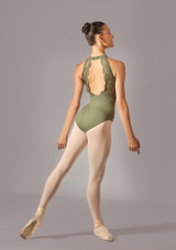 Move Dance Rosie Halterneck Lace Leotard Khaki Back 3 [Green]