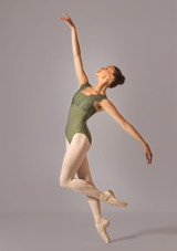Move Dance Juniper Sleeveless Lace Leotard Khaki Front [Green]