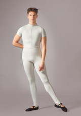 Move Dance Rafferty Mens Short Sleeve Zip Leotard Dove Grey Front [Grey]