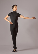 Move Dance Rafferty Mens Short Sleeve Zip Leotard Black Front 2 [Black]