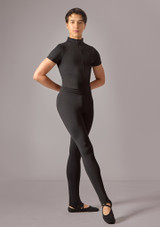Move Dance Rafferty Mens Short Sleeve Zip Leotard Black Front [Black]