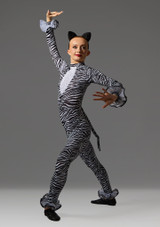 Zebra printed catsuit with sequin panels, tail , head band and ruffles Black-White Front [Black]