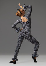 Zebra printed catsuit with sequin panels, tail , head band and ruffles Black-White Back 3 [Black]