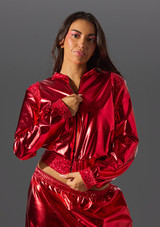 Metallic Hip Hop Bomber Jacket /contrast sequin panels Red Front 3 [Red]