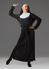 Nun Dress with belt, veil & collar White-Black Front [White]