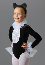Black & White velour cat with net ruffles and velour ear headband White-Black Front 2 [White]
