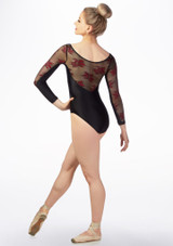 So Danca 3/4 Sleeve Floral Shimmer Leotard Black Back [Black]