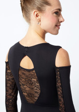 Move Dance Arabel Cold Shoulder Long Sleeve Lace Leotard Black Back [Black]