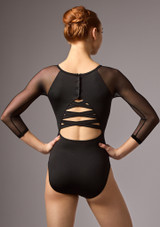 Move Dance Jet 3/4 Sleeve Mesh Leotard Black Back 2 [Black]