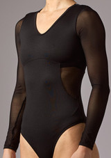 Move Dance Zara Long Sleeve Mesh Leotard Black Front 3 [Black]