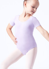 Alegra Basic Girls Short Sleeved Leotard Pink Front [Pink]