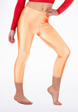 Alegra Girls Shiny Crop Leggings Orange front. [Orange]