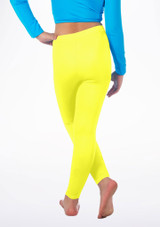 Alegra Girls Shiny Footless Leggings Fluorescent Yellow Back [Yellow]