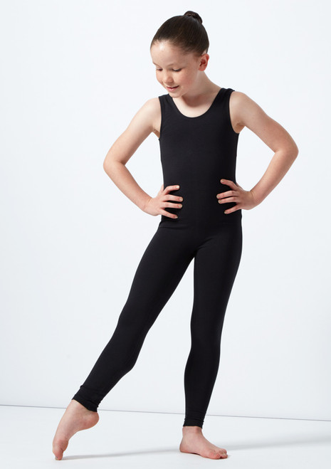 Alegra Tasha Girls Sleeveless Catsuit Black Front [Black]