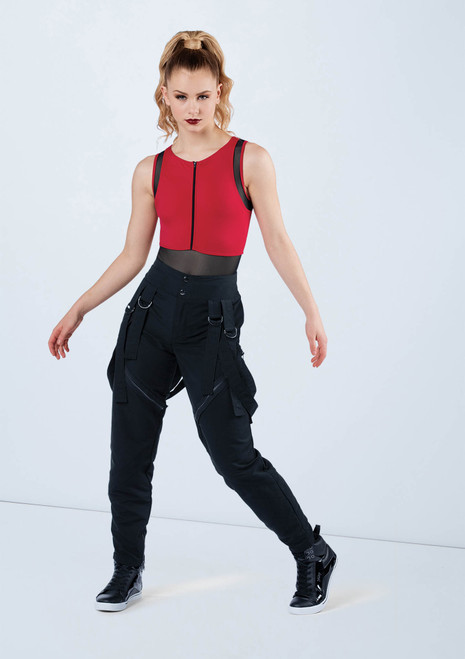 Weissman Mesh Detail Sleeveless Leotard Rosso [Rosso]