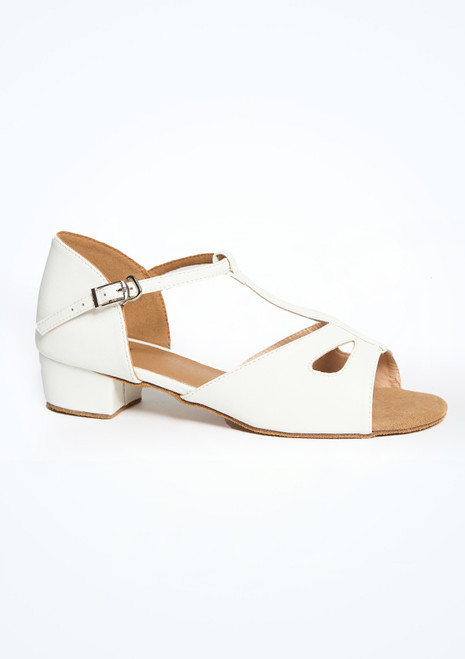 Microfibre PU T-bar cut-out ballroom and latin shoe White Side [White]