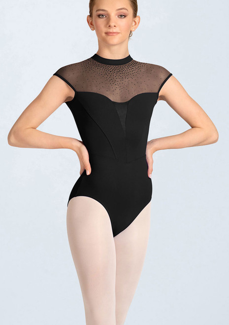 Mirella Cap Sleeve Leotard Black Front [Black]