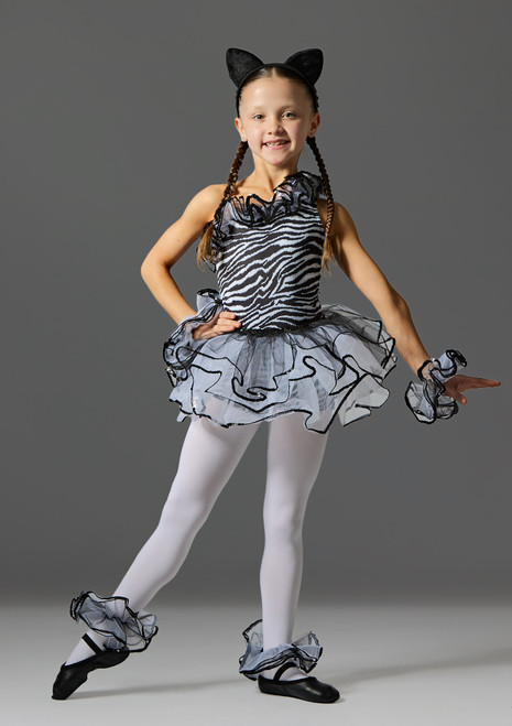 Zebra printed dress with tutu skirt Black-White Front [Black]