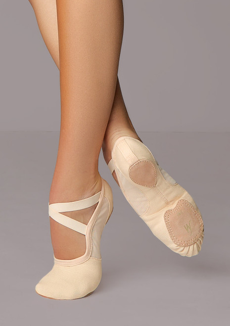 Move Dance Stretch Mesh Split Sole Ballet Shoe Pink Front [Pink]