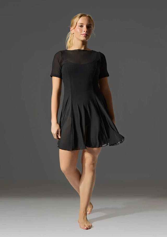 Move Dance Ceres Short Sleeve Lyrical Dress Black Front [Black]