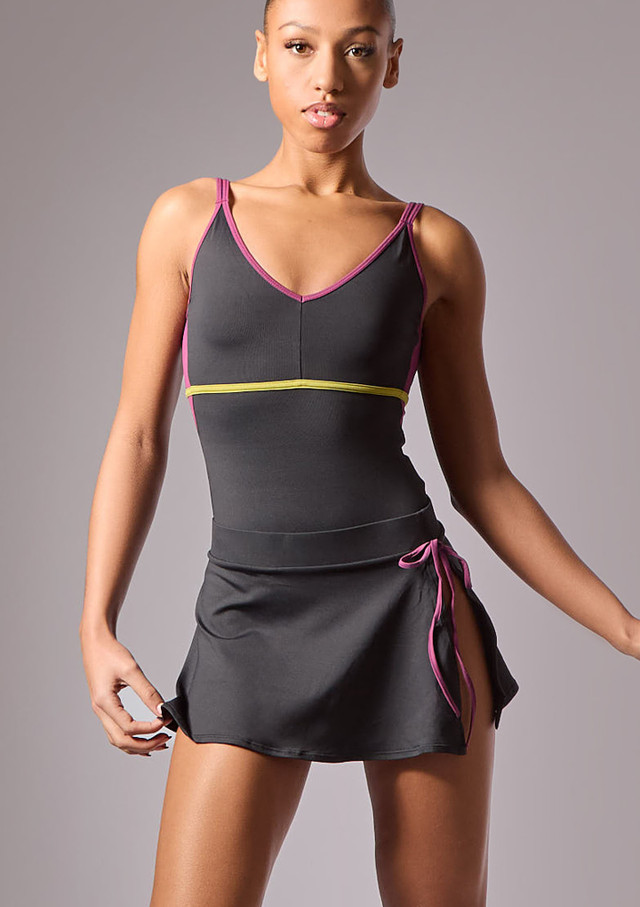 Move Dance Anais Side Split Dance Skirt Black Front [Black]