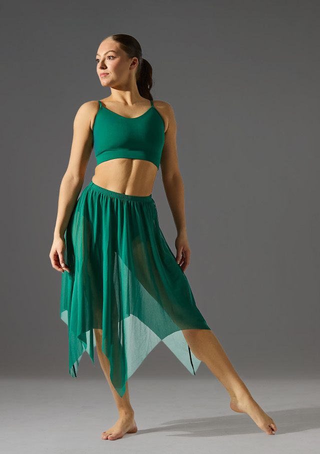 Jolista Harmony Hankerchief Hem Lyrical Skirt Evergreen Front [Green]