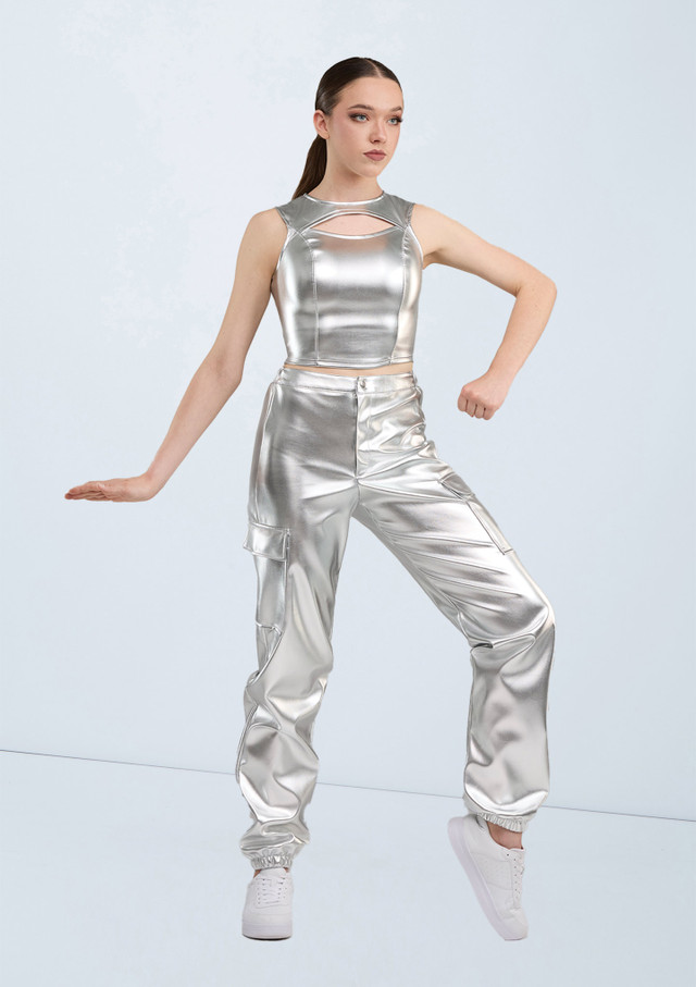 Weissman Metallic Cutout Crop Top Silver 57 [Silver]