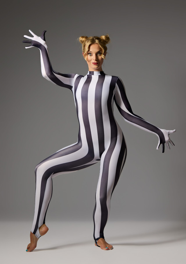 Jolista Gambit Stripe Glove Catsuit Black-White 247 [Black]