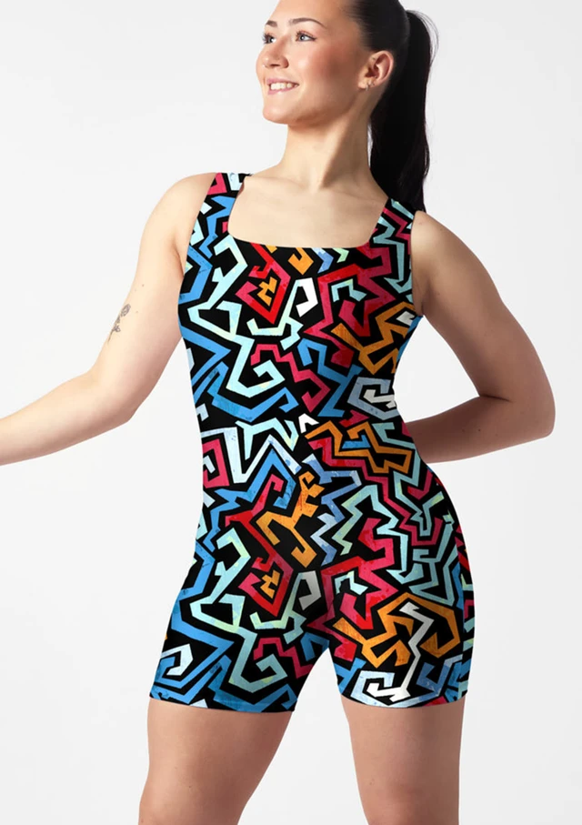 Alegra Print Adriana Square Neck Unitard AZT Front [Patterned]
