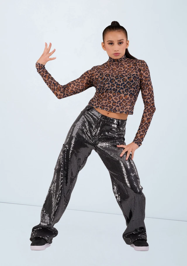 Weissman Printed Mesh Long Sleeve Top Camouflage [Patterned]